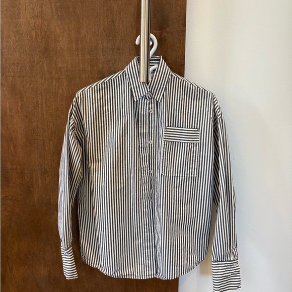 OAK + FORT Tops - OAK + FORT Black and White Striped Button Down Shirt